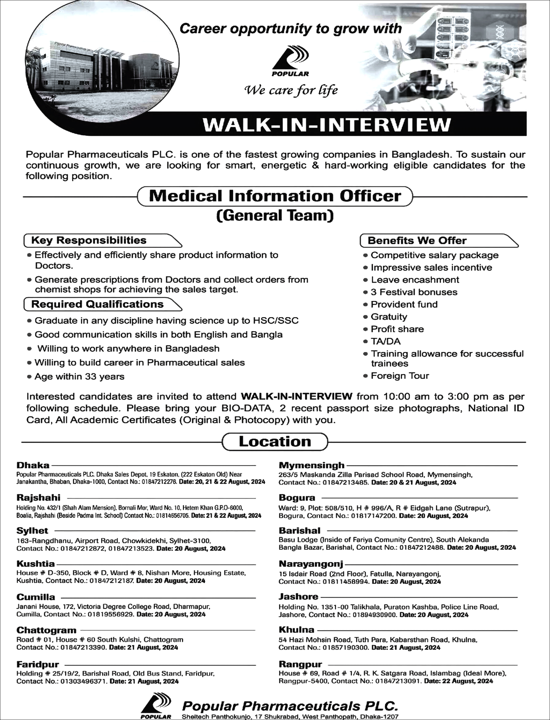 Popular Pharmaceuticals Job Circular 2024